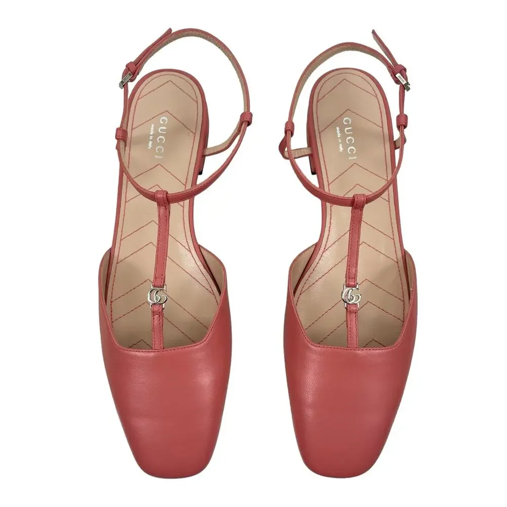 Gucci Double GG T Strap Patent Leather Ballet Flat Pink Size 39.5 - Picture 4 of 14